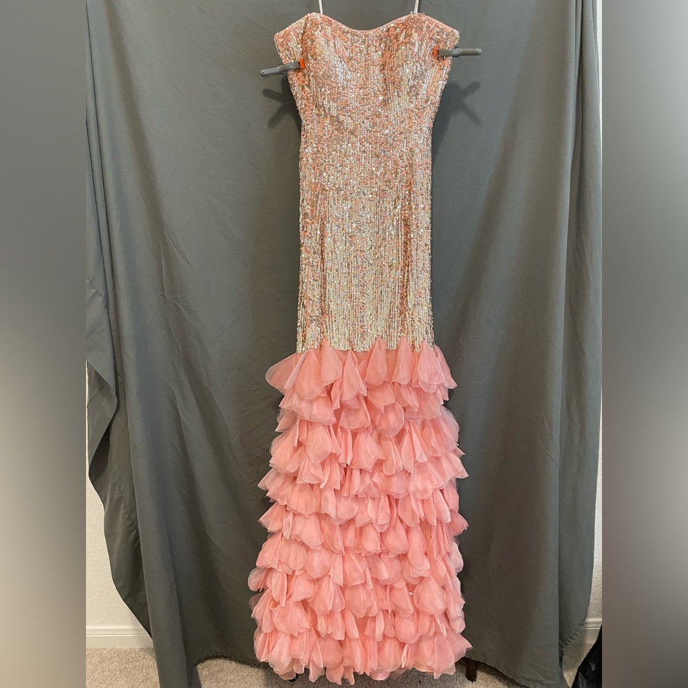 Vintage Sherri Hill Pink Sequin Silk Gown - Prom Homecoming Feather Train 4 Y2K - Picture 9 of 12